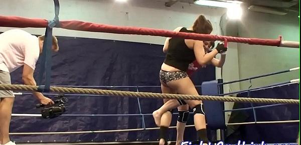  Bigtit lesbians wrestling in a boxing ring